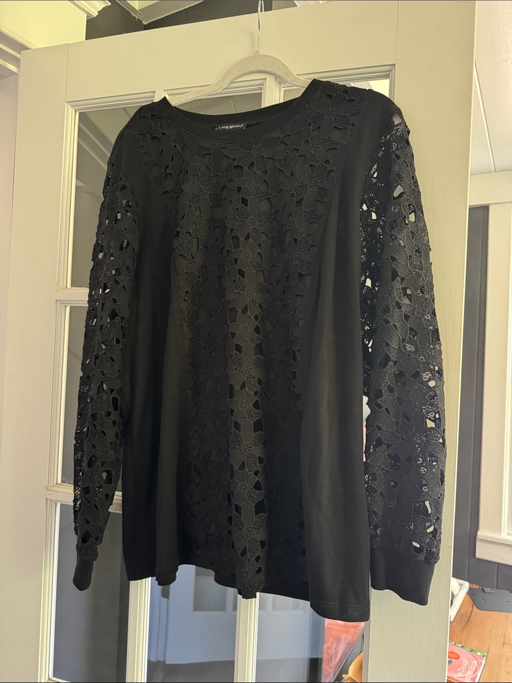 Lane Bryant Black Lace Panel Long Sleeve Top